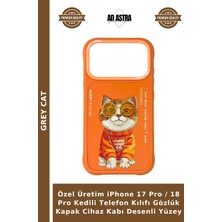 Grey Cat Özel Üretim iPhone 17 Pro / 18 Pro Kedili Telefon Kılıfı Gözlük Kapak Cihaz Kabı Desenli Yüzey