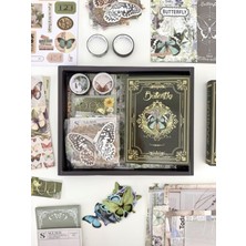 Die Grup Tr Vintage Butterfly Archive Kelebek Temalı 140 Parça Dopdolu Journal Scrapbook Seti/defter/washi