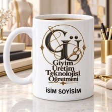 Kişiye Özel Giyim Üretim Teknolojisi Öğretmeni Altın Gü Monogram Desenli Kupa Bardak