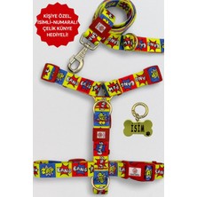 Die Grup Tr Köpek Tasma Seti Kişiye Özel Isimli Tasma, H Tipi Tasma,gövde+Gezdirme Tasması, Köpek Künye Çok Renkli-M