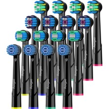 Die Grup Tr Oral B Braun Elektrikli Diş Fırçaları ile Uyumlu Yedek Başlıklar, Oral-B Pro / Genius / Smart / Vitality All Serisi Için 16'li Paket Fırça Başlıkları (Siyah)