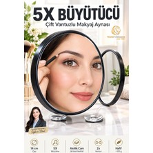 Die Grup Tr 14CM 5x Büyüteçli Çift Vantuzlu Makyaj Aynası Akrilik Cam Siyah Kozmetik Bakım Aynası 723616