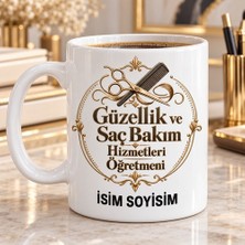 Kişiye Özel Güzellik ve Saç Bakım Hizmetleri Öğretmeni Makas Tarak ve Altın Çerçeve Desenli Kupa Bardak