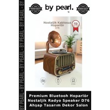 By Pearl Premium Bluetooh Hoparlör Nostaljik Radyo Speaker D76 Ahşap Tasarım Dekor Salon