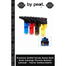 By Pearl Premium Şeffaf Gövde Kamp Aleti Ocak Çakmağı Pürmüz Başlıklı Çakmak - Tekrar Doldurulabilir