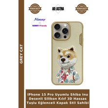 Grey Cat iPhone 15 Pro Uyumlu Shiba Inu Desenli Silikon Kılıf 3D Hassas Tuşlu Eğlenceli Kapak Stil Sahibi