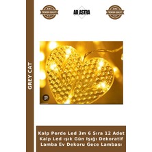 Grey Cat Kalp Perde LED 3m 6 Sıra 12 Adet Kalp LED Işık Gün Işığı Dekoratif Lamba Ev Dekoru Gece Lambası