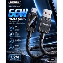 Remax Suxien Serisi RC-C070-S 66W Akıllı Dijital Ekranlı Usb-A To Type-C Hızlı Şarj ve Data Kablosu 1.2 Metre Siyah