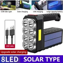 Ersert Ers El Feneri 8 Gözlü Şarjlı Solar USB ve Güneş Enerjili Şarj Edilebilir Çok Fonksiyonlu Süper Parlak