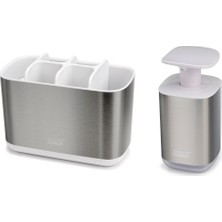 Joseph Joseph 2 Li Sıvı Sabunluk ve Lavabo Düzenleme Seti - Beyaz Çelik
