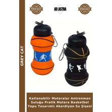 Grey Cat Katlanabilir Mataralar Antrenman Suluğu Pratik Matara Basketbol Topu Tasarımlı Akordiyon Su Şişesi