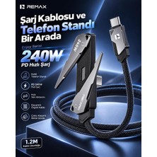 Remax CB53-CC Enjoy Serisi 240W Pd Type-C To Type-C Telefon Standlı Hızlı Şarj ve Data Kablosu 1.2 Metre Siyah