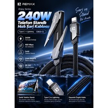 Remax CB53-CL Enjoy Serisi 30W Pd Type-C To Lightning Telefon Standlı Hızlı Şarj ve Data Kablosu 1.2 Metre Siyah