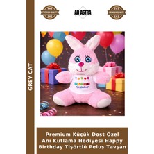 Grey Cat Premium Küçük Dost Özel Anı Kutlama Hediyesi Happy Birthday Tişörtlü Peluş Tavşan