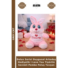 Grey Cat Delux Serisi Duygusal Arkadaş Hediyelik I Love You Tişörtlü Sevimli Pembe Peluş Tavşan