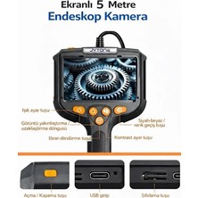 Ersert Ers- Monitörlü Tek Kameralı 5 mt Sert Kablo Yılan Endoskop Kamera 5,5 mm 4.3 Inc Ekran IP67 Su Geçirmez