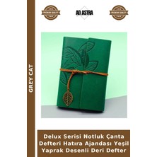 Grey Cat Delux Serisi Notluk Çanta Defteri Hatıra Ajandası Yeşil Yaprak Desenli Deri Defter
