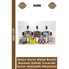 Grey Cat Delux Serisi Metal Renkli Basmalı Küllük Yuvarlak Salon Hediyelik Masaüstü