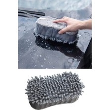 Hace Bazaar Çift Taraflı Mikrofiber Şönil Tüylü Araba Oto Yıkama Kurulama Temizlik Süngeri 23X12X6CM Gri