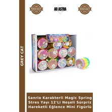 Grey Cat Sanrio Karakterli Magic Spring Stres Yayı 12'li Neşeli Sürpriz Hareketli Eğlence Mini Figürlü
