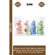 Grey Cat Delux Serisi Tatlı Matara Aktivite Matarası Akıllı Suluk Tavşan Kulaklı Pipetli Çocuk Termosu 500 ml