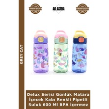 Grey Cat Delux Serisi Günlük Matara Içecek Kabı Renkli Pipetli Suluk 600 ml Bpa Içermez