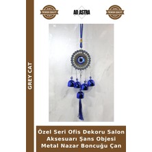 Grey Cat Özel Seri Ofis Dekoru Salon Aksesuarı Şans Objesi Metal Nazar Boncuğu Çan