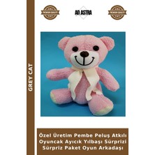 Grey Cat Özel Üretim Pembe Peluş Atkılı Oyuncak Ayıcık Yılbaşı Sürprizi Sürpriz Paket Oyun Arkadaşı