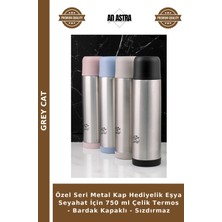 Grey Cat Özel Seri Metal Kap Hediyelik Eşya Seyahat Için 750 ml Çelik Termos - Bardak Kapaklı - Sızdırmaz