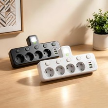 Tech Butiq Hasuba Akım Korumalı Priz Çoklayıcı Gece Lambalı - 2500W Grup Uzatma Prizi, 4 Eu Priz Girişi ve 2 Akıllı USB ve 1 Type-C