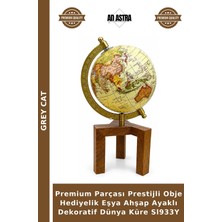 Grey Cat Premium Parçası Prestijli Obje Hediyelik Eşya Ahşap Ayaklı Dekoratif Dünya Küre SL933Y