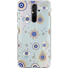 Happy Trend Xiaomi Redmi Note 8 Pro ile Uyumlu Nazar Boncuğu 5 Kamera Korumalı Şeffaf Silikon Kılıf