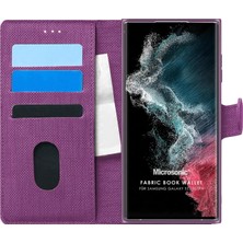 Happy Trend Samsung Galaxy S22 Ultra Için Kılıf Fabric Book Wallet Mor [galaxy S22 Ultra ile Uyumlu Kılıf - Mor]