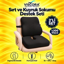 Viscora Araba ve Ofis Koltuğu Sırt ve Kuyruk Sokumu Minderi 2’li Set – Ergonomik Visco, Kaymaz Taban