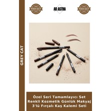 Grey Cat Özel Seri Tamamlayıcı Set Renkli Kozmetik Günlük Makyaj 3'lü Fırçalı Kaş Kalemi Seti