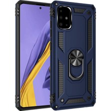 Samsung Galaxy A71 Için Kılıf Military Ring Holder Lacivert [galaxy A71 ile Uyumlu Kılıf - Lacivert]