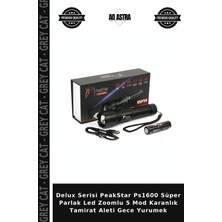 Grey Cat Delux Serisi Peakstar PS1600 Süper Parlak LED Zoomlu 5 Mod Karanlık Tamirat Aleti Gece Yurumek