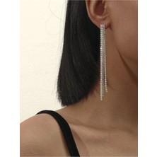 Mupte Jewelry Kadın Su Yolu Zirkon Taşlı Abiye 3 Sıra Sallantılı Küpe