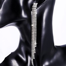 Mupte Jewelry Elmas Işıltılı 4 Sıra Su Yolu Desenli Sallantılı Gümüş Abiye Küpe