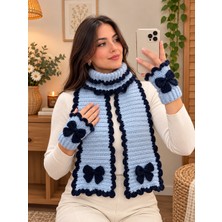 NurEra Design El Örgüsü Pinterest Model Fırfırlı Fiyonklu Kadın Atkı Eldiven Seti