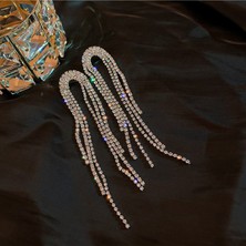Mupte Jewelry Kristal Taşlı Küpe, Püsküllü Sallantılı Su Yolu Küpe, Abiye Küpe