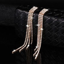 Mupte Jewelry Elmas Işıltılı 4 Sıra Su Yolu Desenli Sallantılı Gold Abiye Küpe