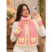 NurEra Design El Örgüsü Pinterest Model Fırfırlı Fiyonklu Kadın Atkı Eldiven Seti