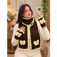 NurEra Design El Örgüsü Pinterest Model Fırfırlı Fiyonklu Kadın Atkı Eldiven Seti