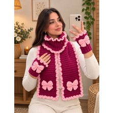 NurEra Design El Örgüsü Pinterest Model Fırfırlı Fiyonklu Kadın Atkı Eldiven Seti