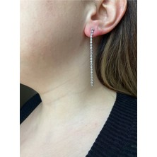 Mupte Jewelry Parlak Kristal Zirkon Taşlı Tek Sıra Sallantılı Abiye Küpe