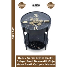 Grey Cat Delux Serisi Metal Çarklı Sehpa Saat Dekoratif Obje Masa Saati Çalışma Masası