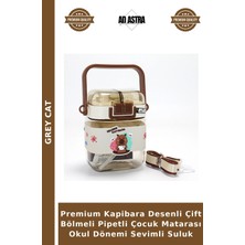 Grey Cat Premium Kapibara Desenli Çift Bölmeli Pipetli Çocuk Matarası Okul Dönemi Sevimli Suluk