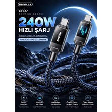 Remax CB09-CC Rhythm Serisi 240W Type-C To Type-C Mavi LED Işıklı Örgülü Hızlı Şarj ve Data Kablosu 1.2 Metre