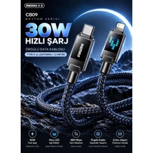 Remax CB09-CL Rhythm Serisi 30W Type-C To Lightning Mavi LED Işıklı Örgülü Hızlı Şarj ve Data Kablosu 1.2 Metre